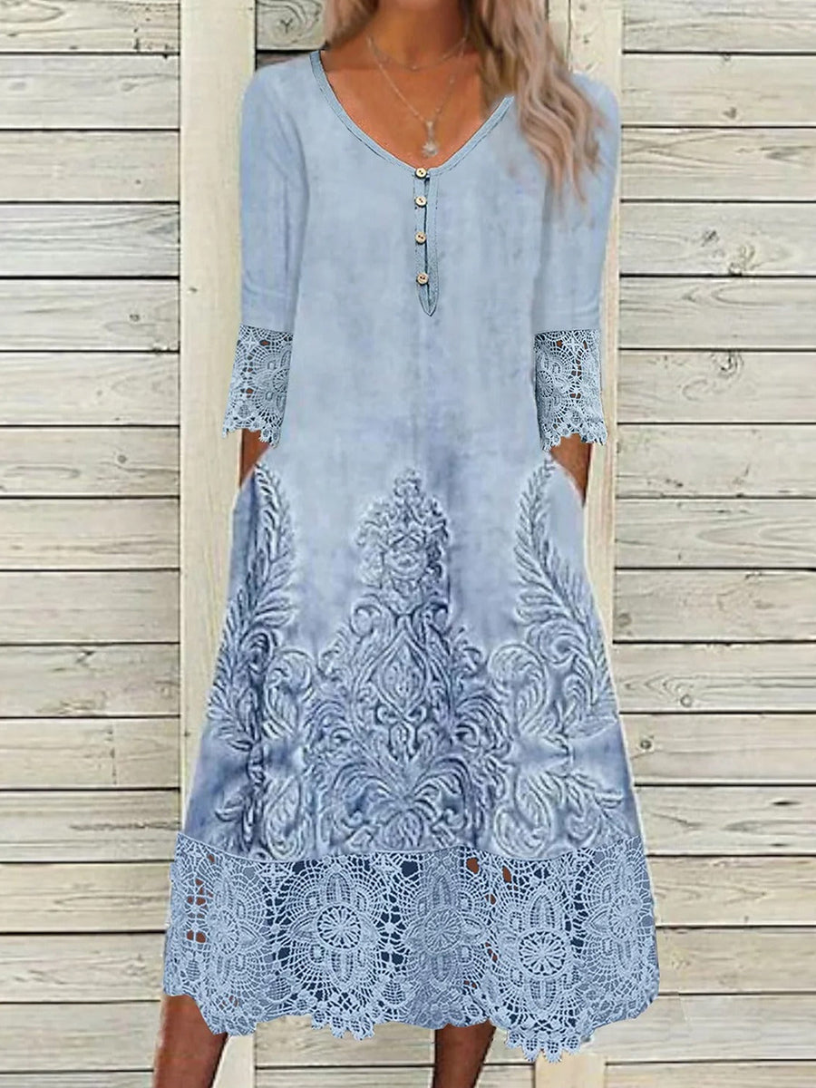 Estelle | Lace Asymmetrical Printed Midi Dress