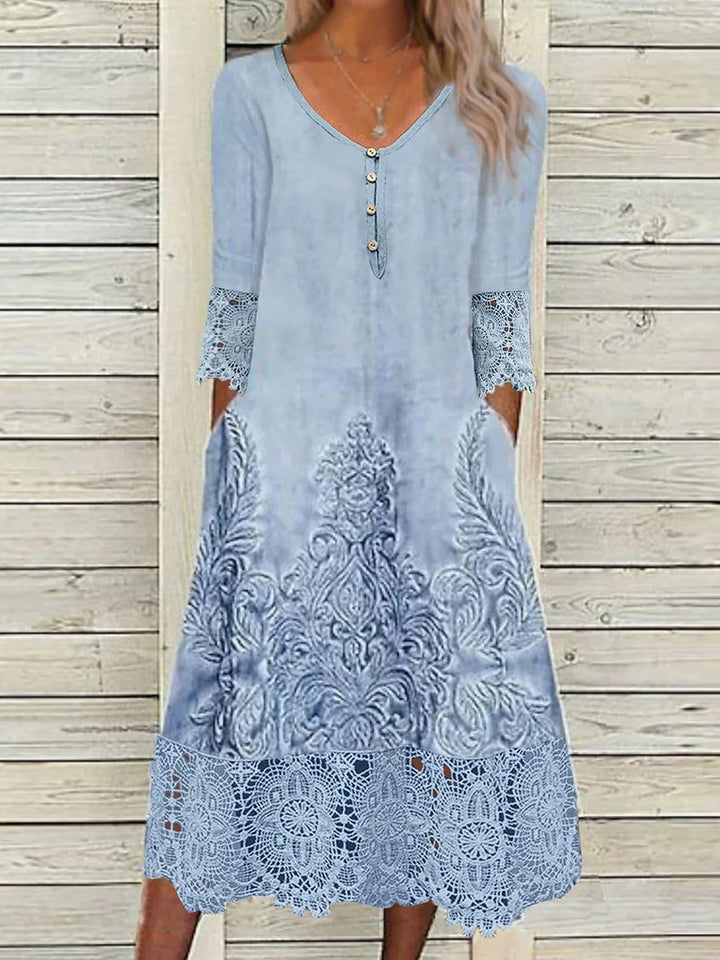 Estelle | Lace Asymmetrical Printed Midi Dress