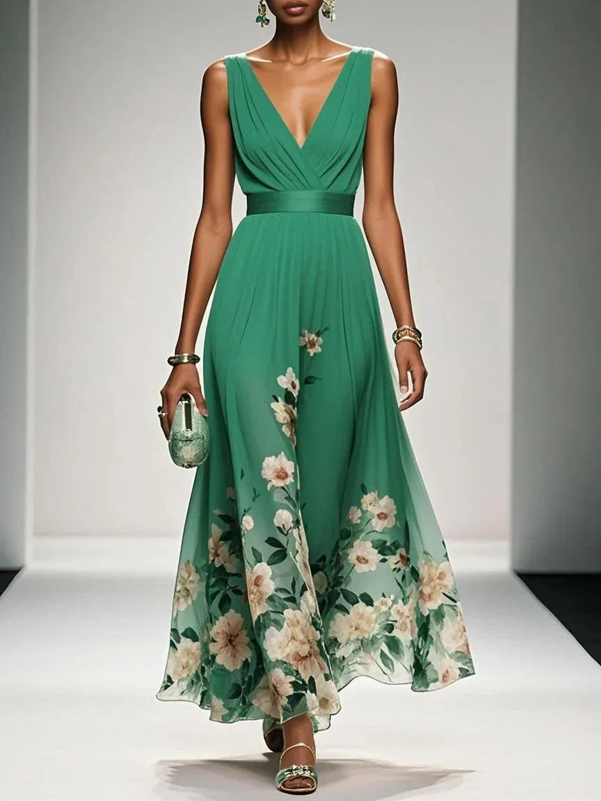 Nevaeh™ | Light Blue Floral Chiffon Maxi Dress