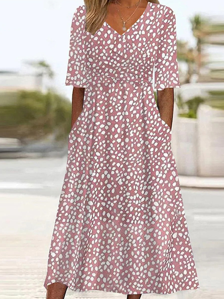 Paloma | Pink Side Pocket V-Neck Midi Dress