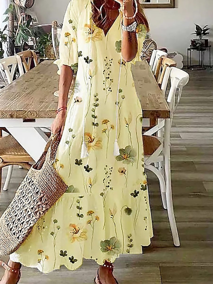 Luna | Floral V-Neck Half Sleeve Casual Maxi Dress
