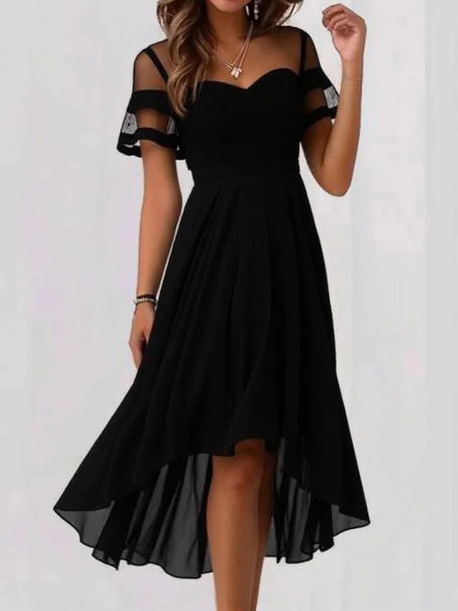 Classic | Plain Black Short Sleeve Midi Dress