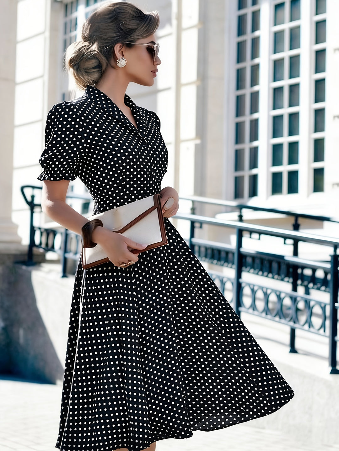 VIVIENNE™ - Elegant Polka Dot Wrap Midi Dress