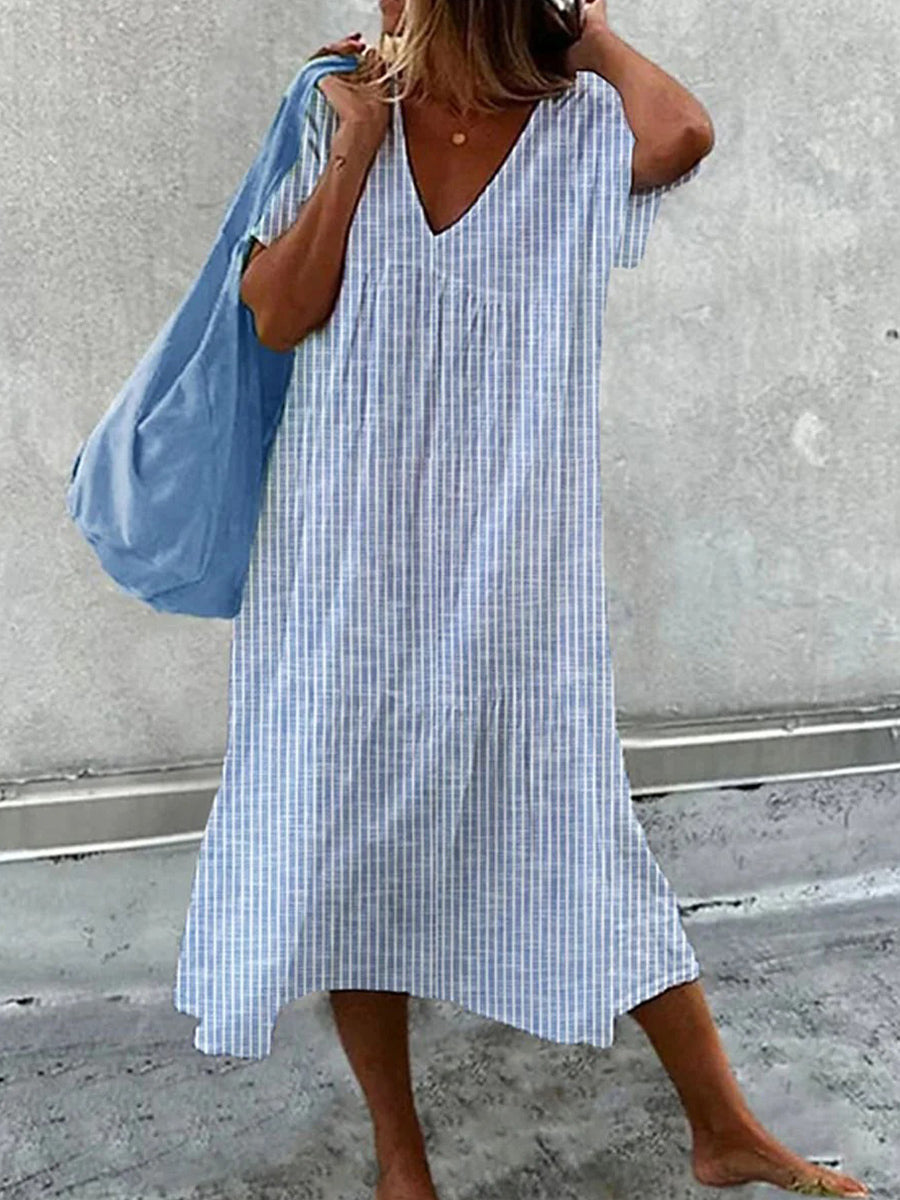 Amelie | Striped Loose V-Neck Midi Dress