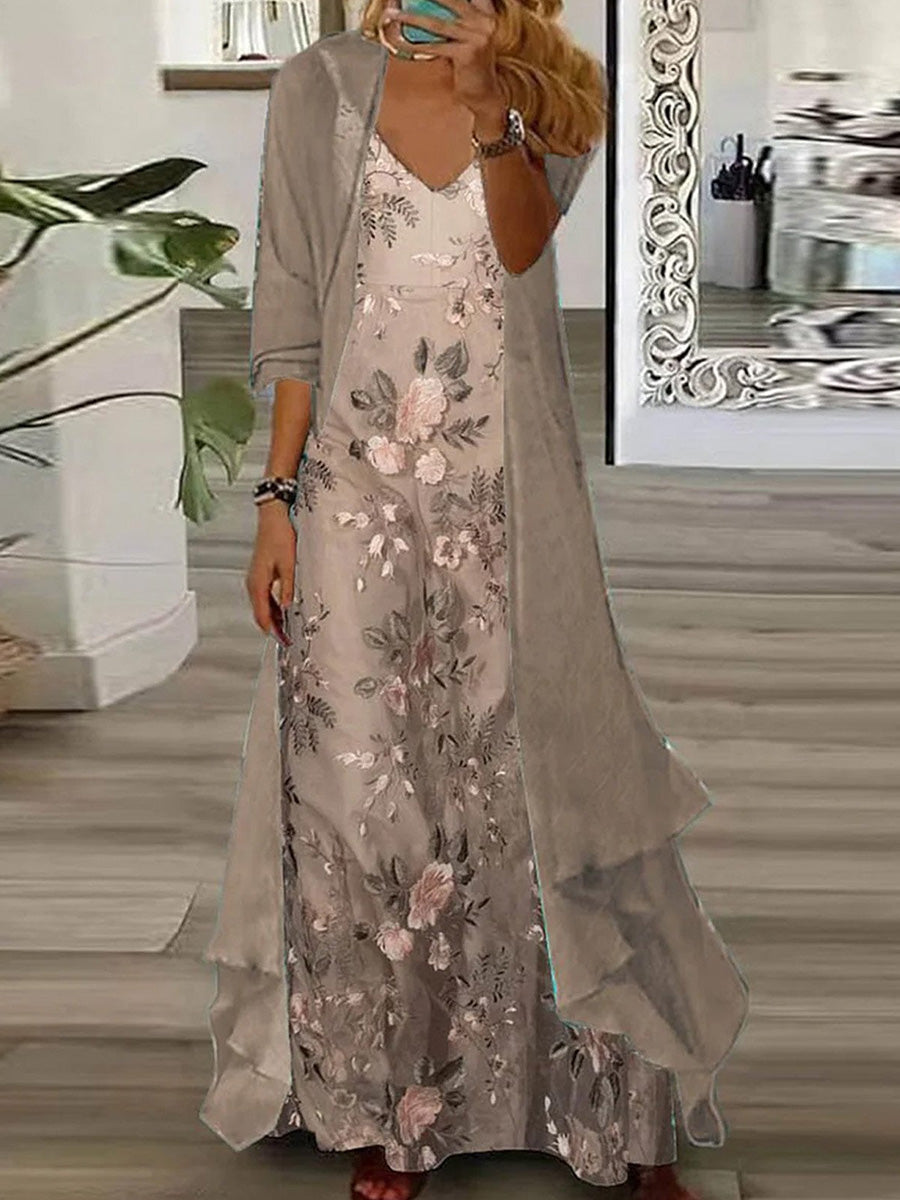 Nadia | Floral Maxi Dress & Open Cardigan Set