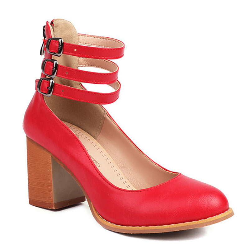Casilda™ | Smooth Sandals with Ankle Strap and Thick Heel