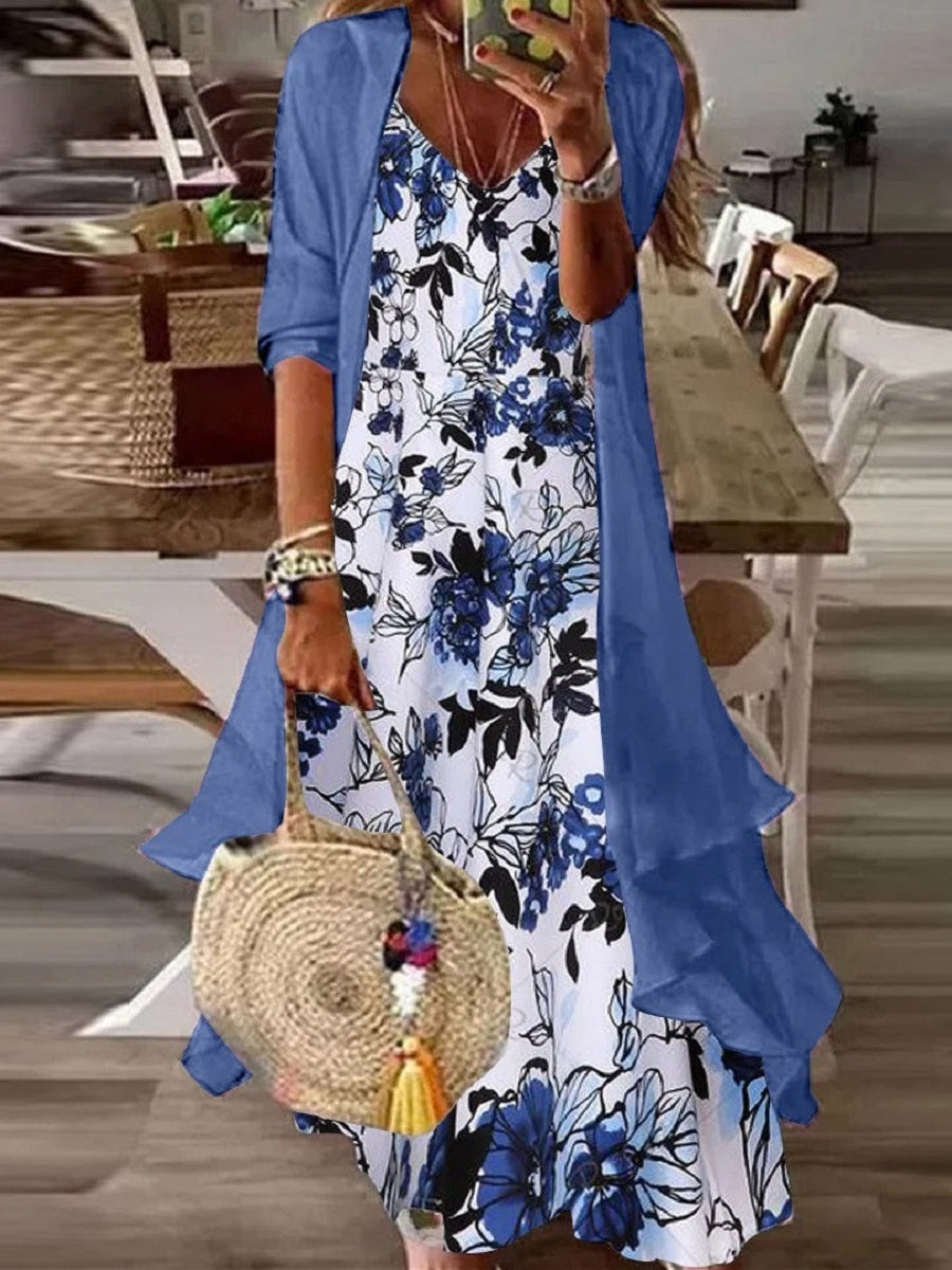 Sheer | Floral Maxi Dress with Sheer Cardigan Set