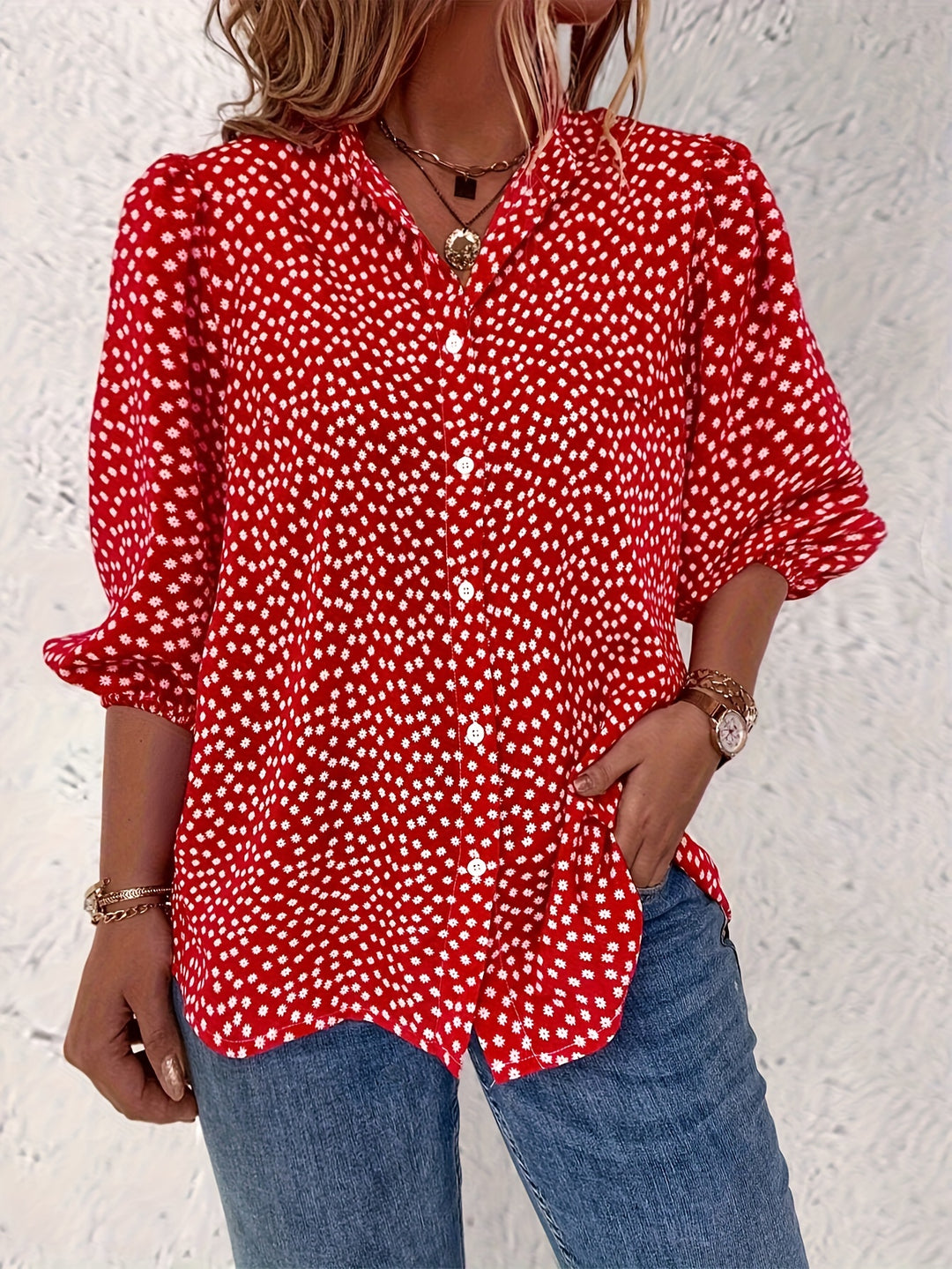 MADISON™ - Elegant Polka Dot Button Blouse