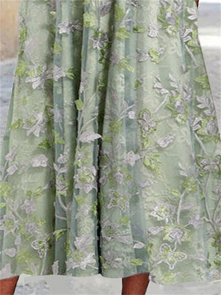 Fern | Floral Lace Stitch Square Neck Midi Dress