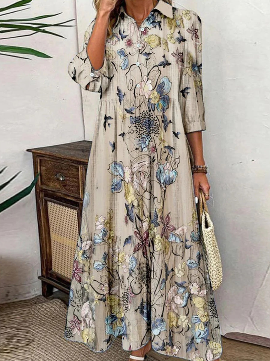 Apricot | Elegant 3/4 Sleeve Maxi Dress