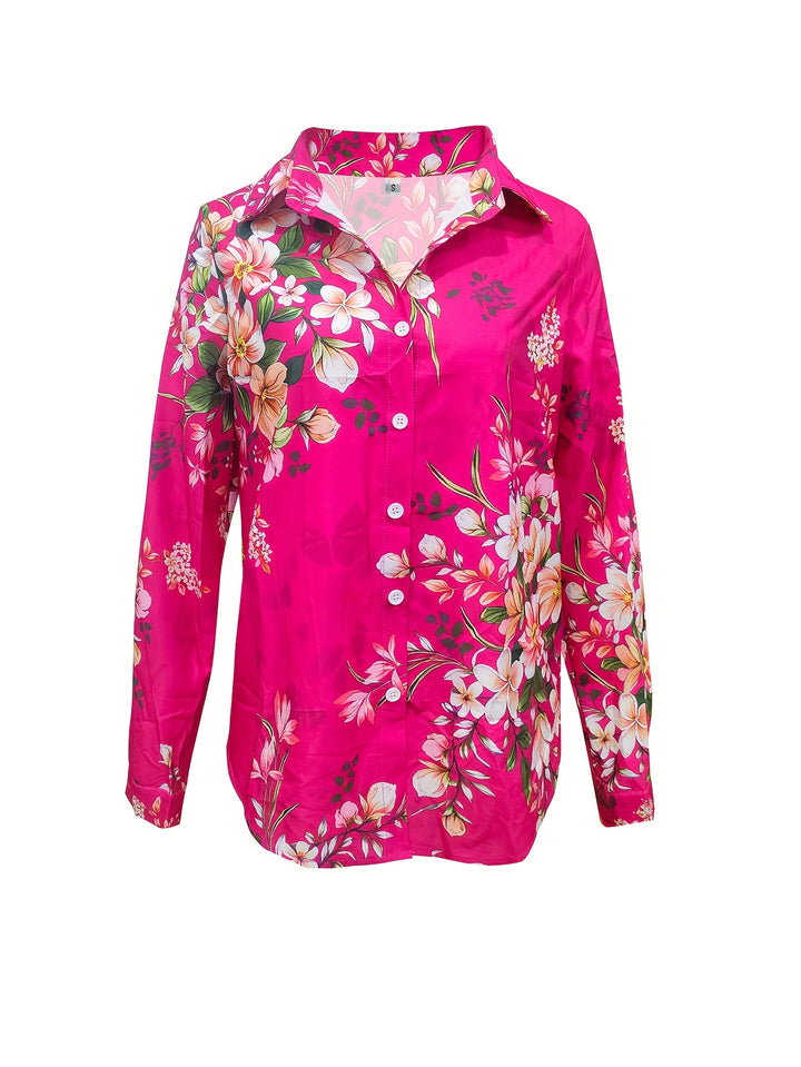 Flora | Floral Print Collared Long Sleeve Blouse