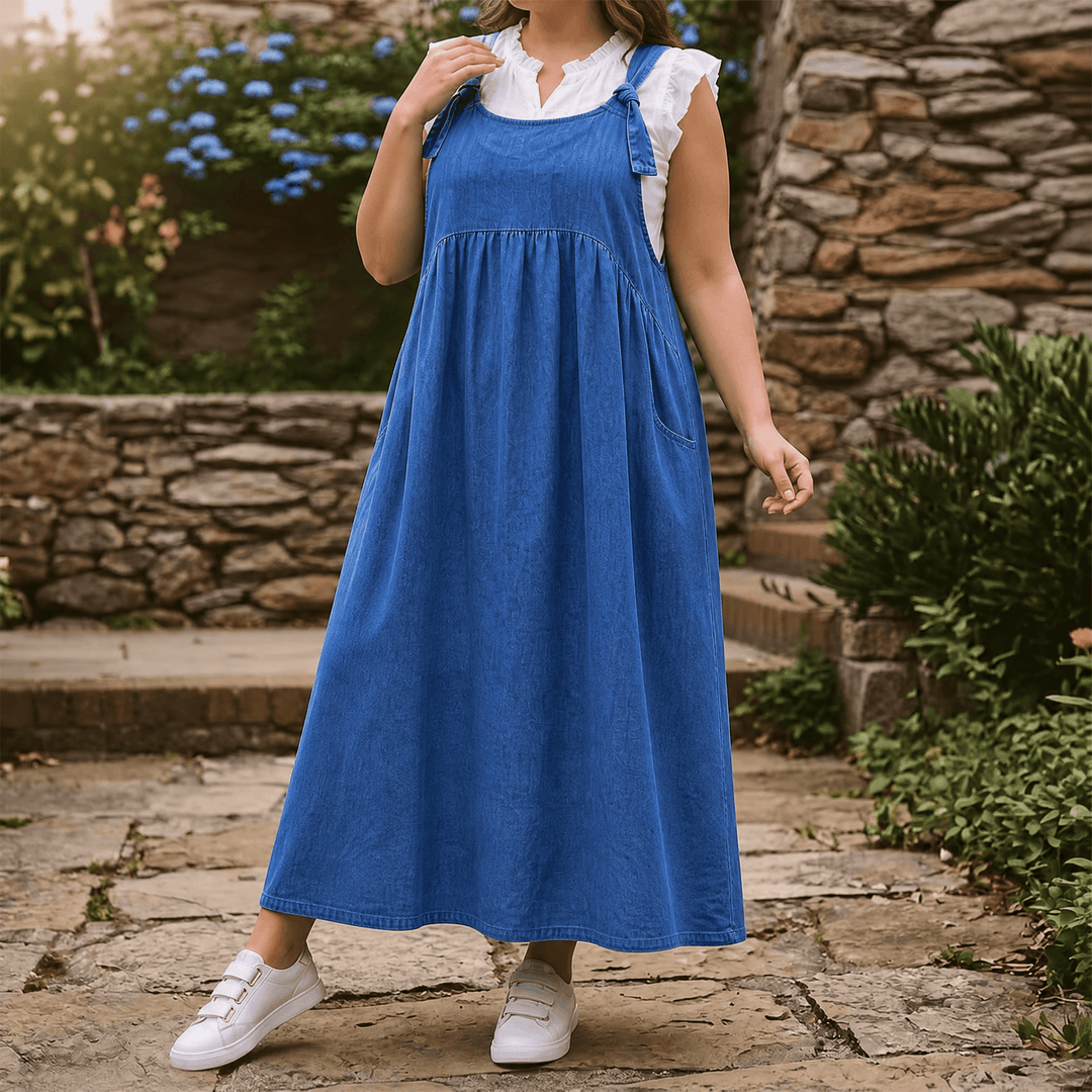 Dalena™ – Relaxed Denim Suspender Dress with Pockets