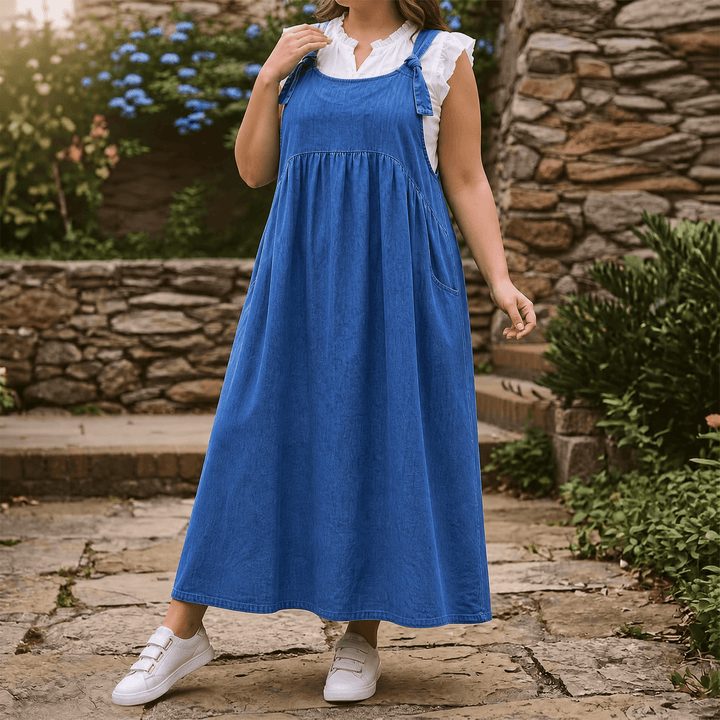 Dalena™ – Relaxed Denim Suspender Dress with Pockets