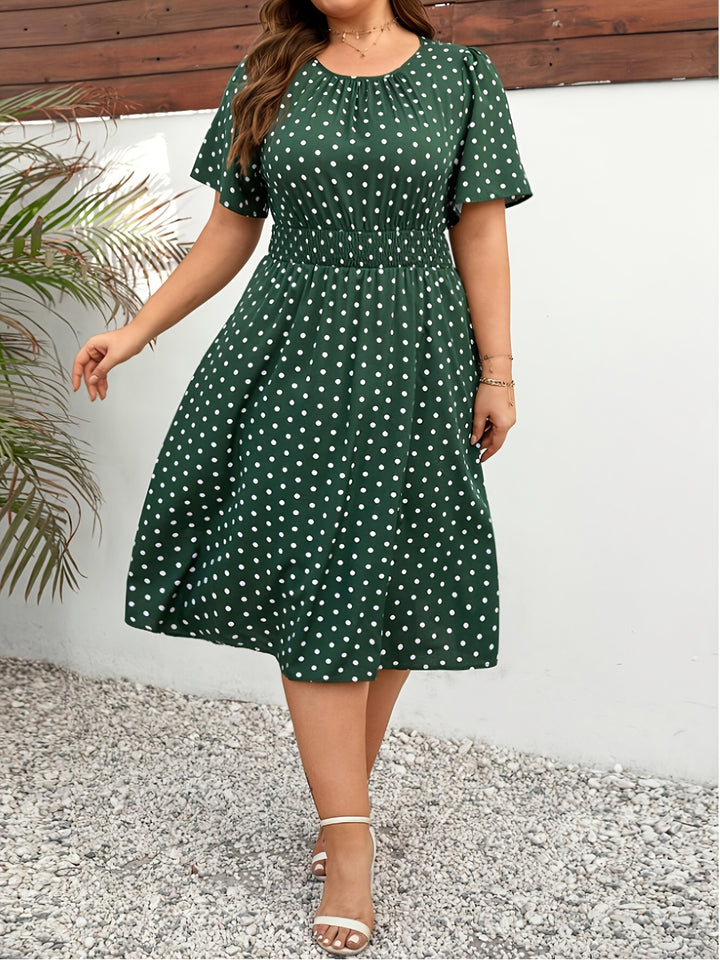 GRACE™ - Elegant Polka Dot Midi Dress