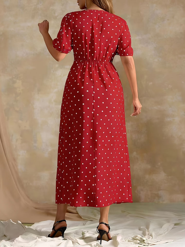 NATALIE™ - Elegant Polka Dot Wrap Maxi Dress