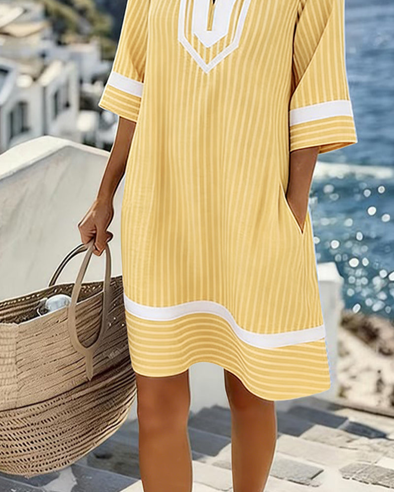 Klara™ | Lightweight striped dress with a V-neck