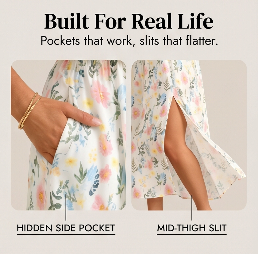 Florevia™ – Off-Shoulder Floral Maxi Dress with Hidden Pockets
