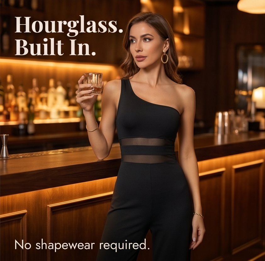 Veluna™ – One-Shoulder Mesh Waist Jumpsuit