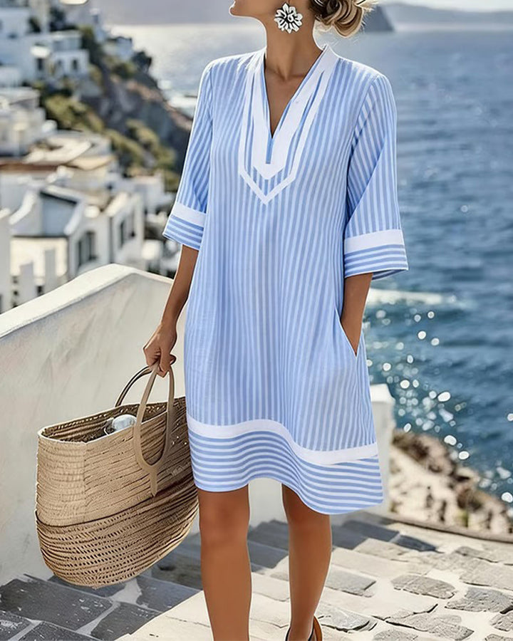 Klara™ | Lightweight striped dress with a V-neck