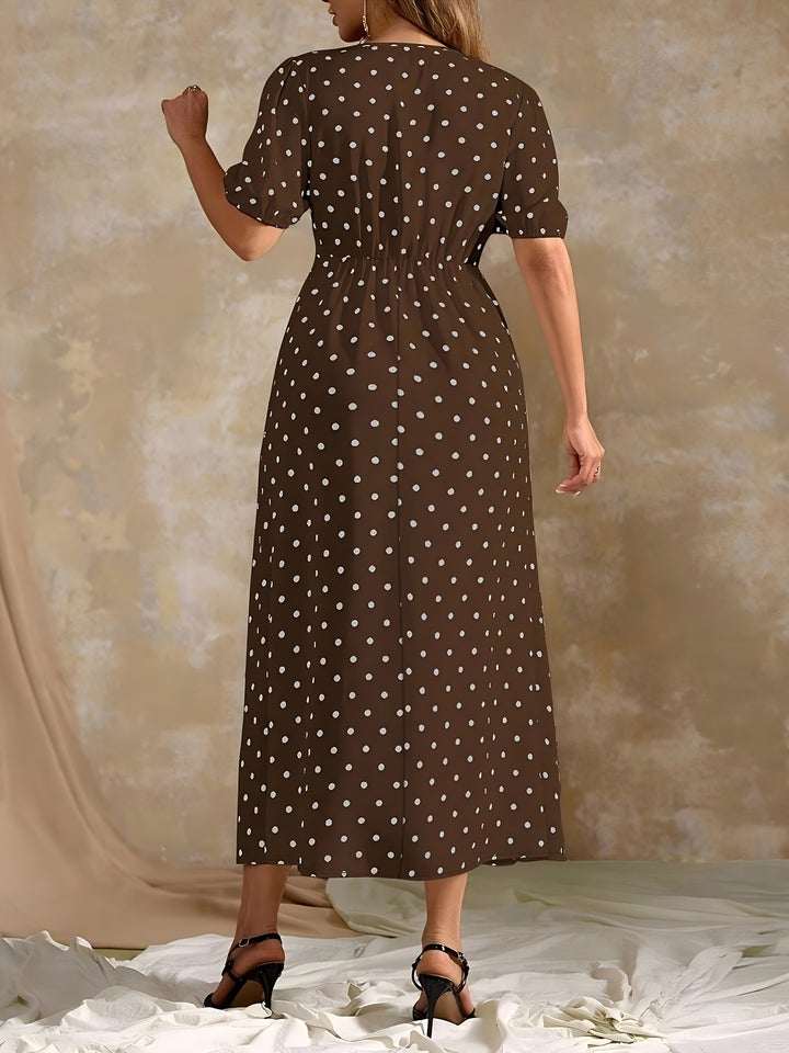 NATALIE™ - Elegant Polka Dot Wrap Maxi Dress