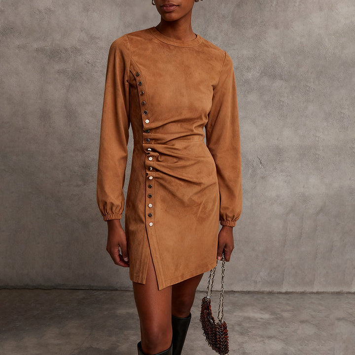 Women's Western Retro Style Autumn And Winter New Suede Dress