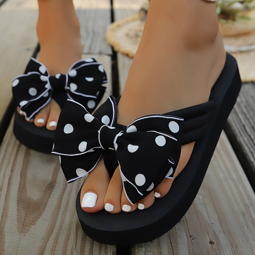 DOTTY – Polka Dot Bow Wedge Flip-Flops