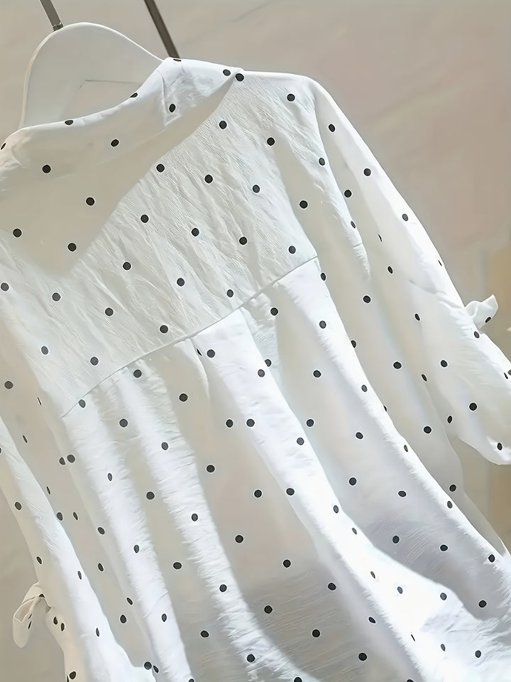 Vivian™ - Elegant Polka Dot Button Blouse