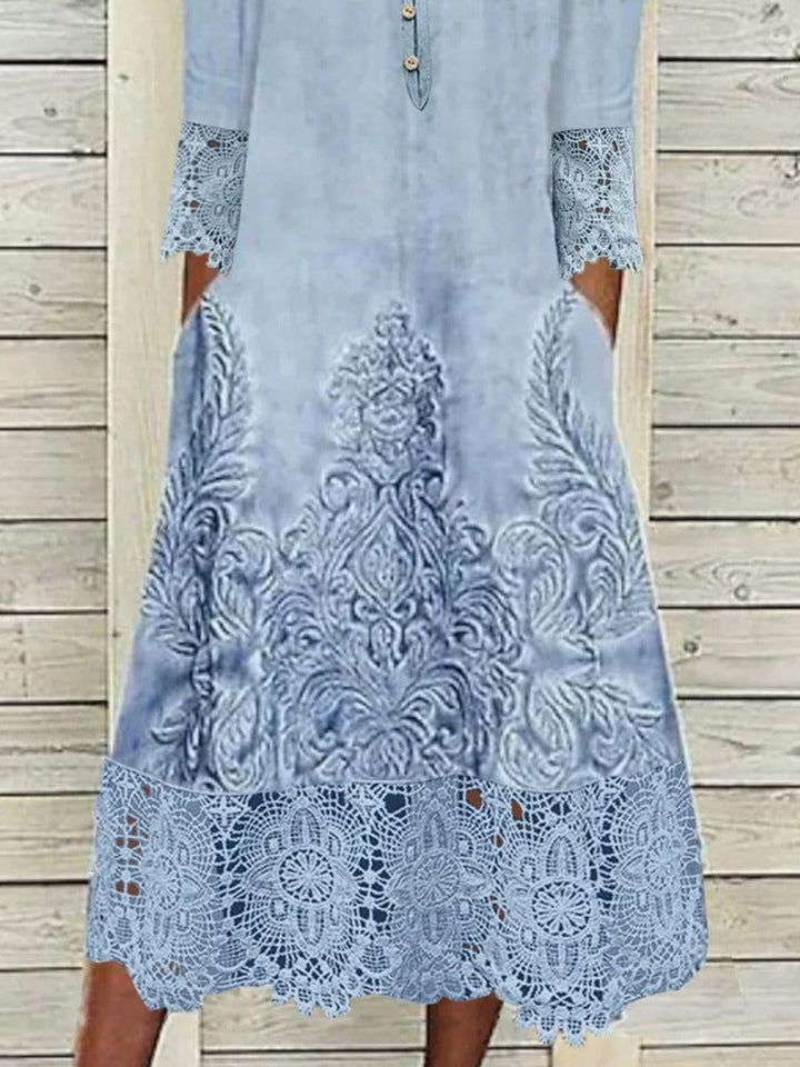 Estelle | Lace Asymmetrical Printed Midi Dress