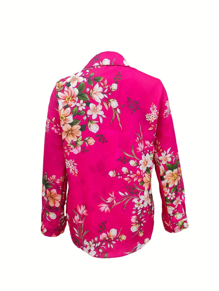 Flora | Floral Print Collared Long Sleeve Blouse