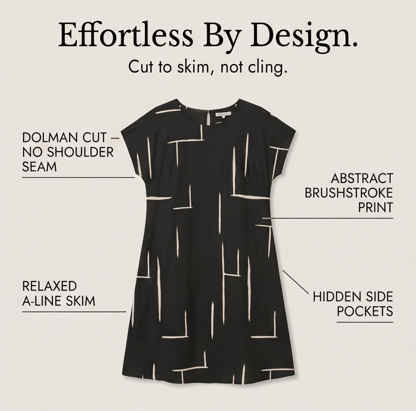 Elunara™ – Pocketed Dolman Dress with Abstract Print
