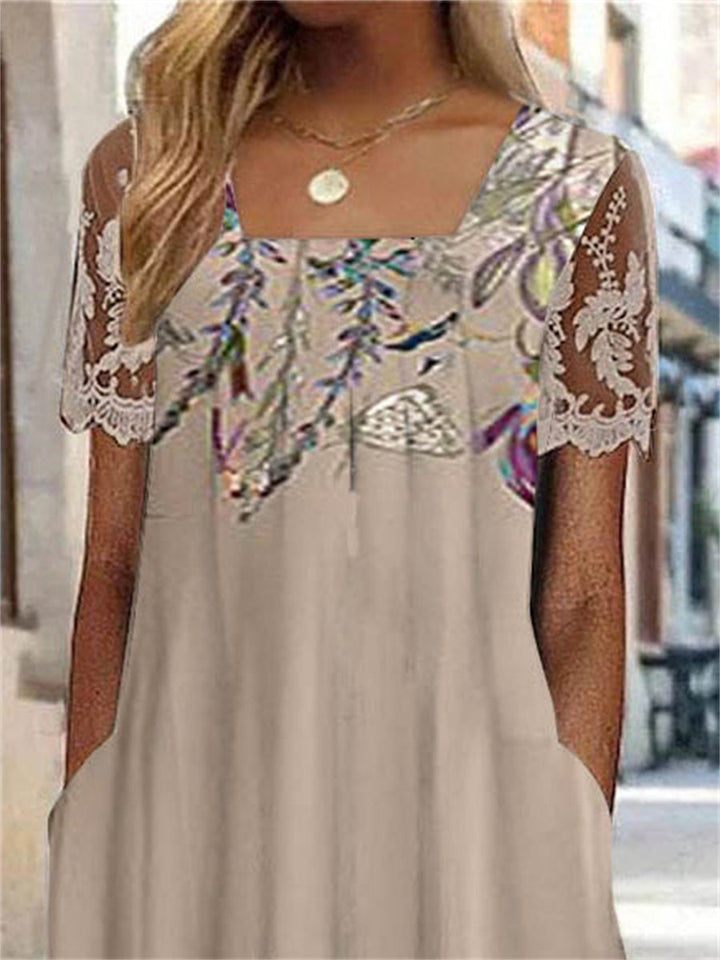 Cleo | Floral Lace Stitch Square Neck Midi Dress