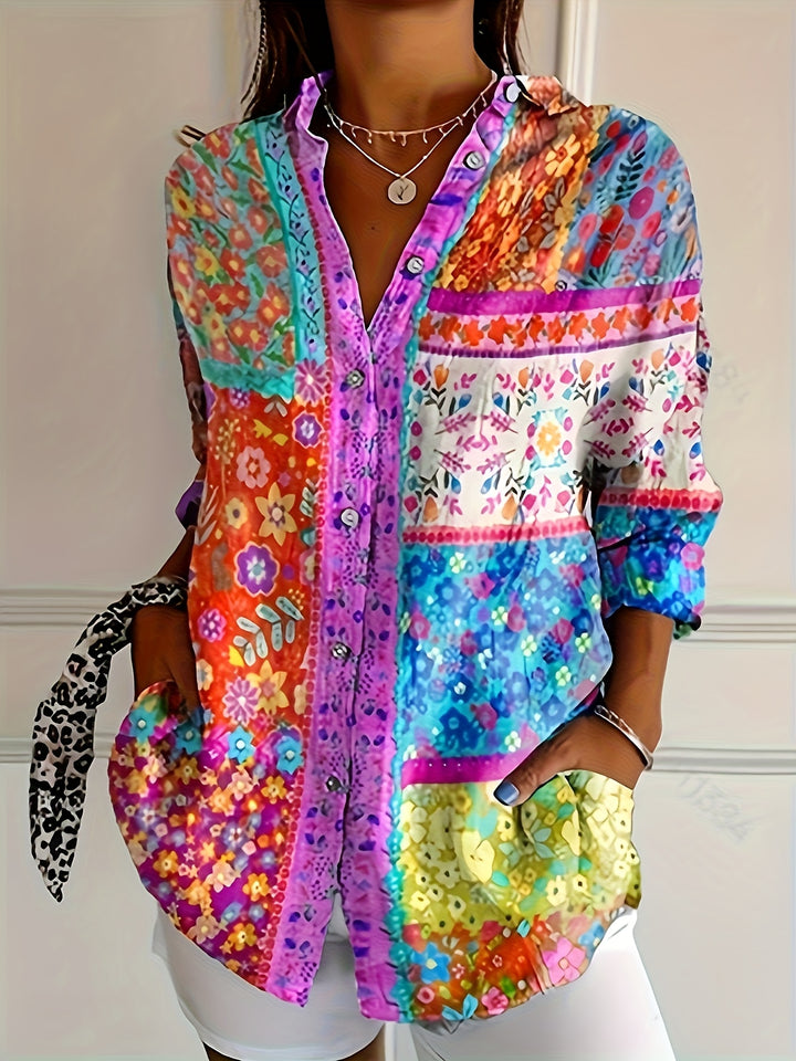 Lena | Printed Long Sleeve Plus Size Casual Shirt