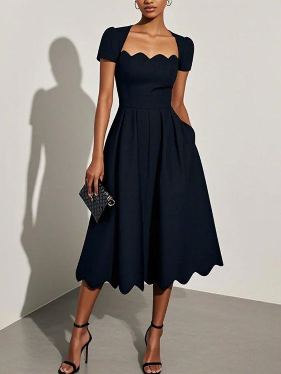 Onyx | Plain Black Short Sleeve Maxi Dress