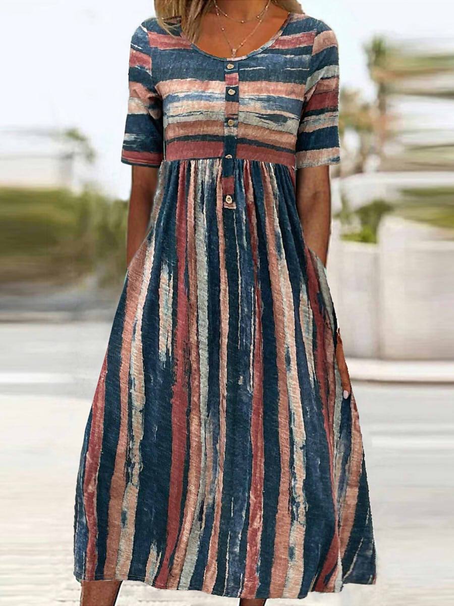 Frankie | Striped Button-Front Loose Midi Dress