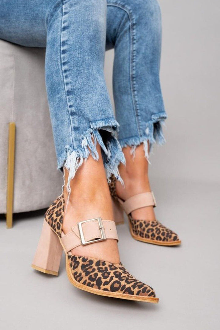 Selveta™ | Leopard Suede Sandals with Stable Heel