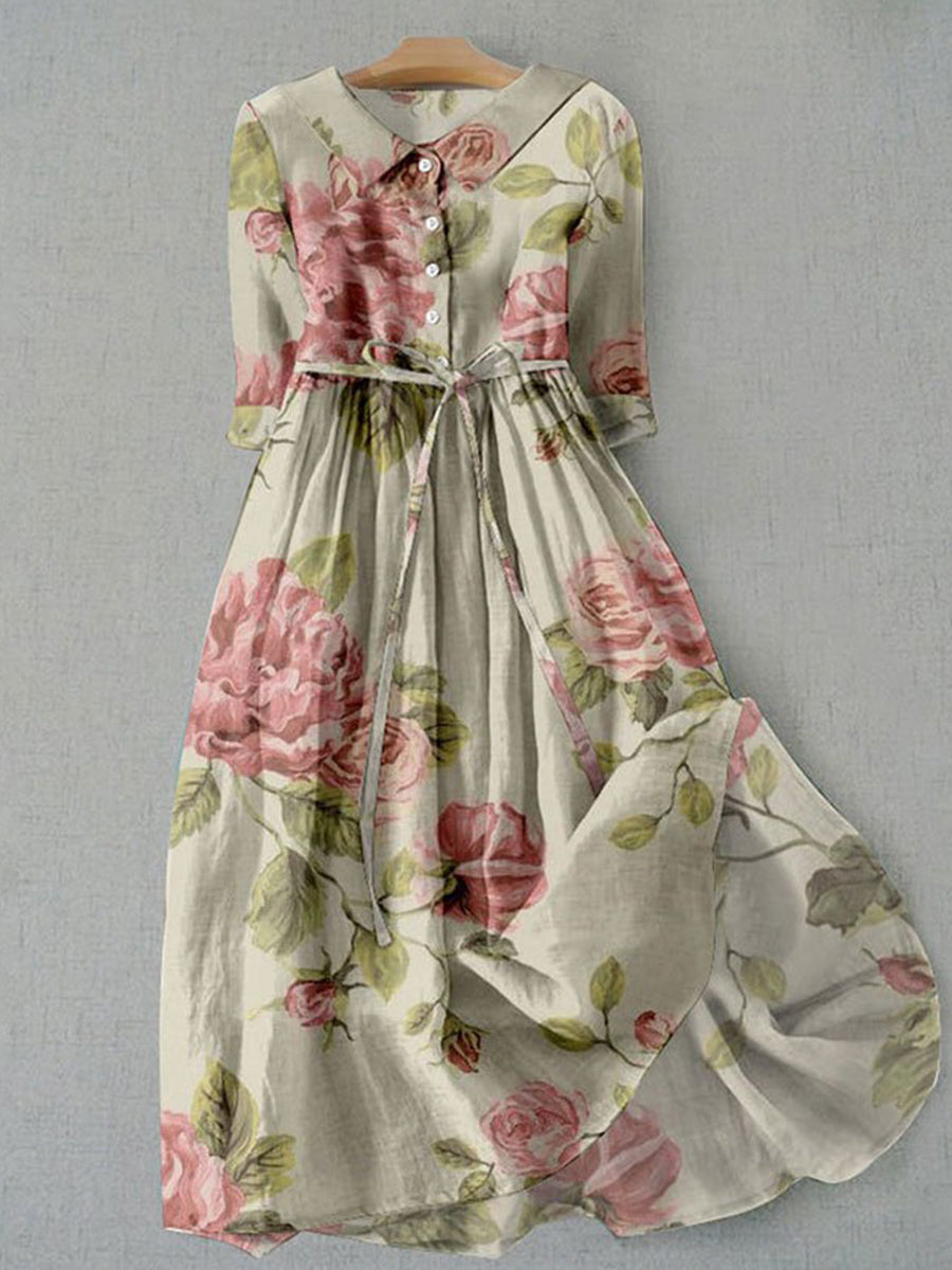 Willa | Vintage Floral Tie Waist Button Maxi Dress