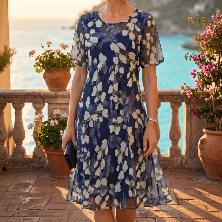 Florenza™ – Elegant Navy Floral Midi Dress