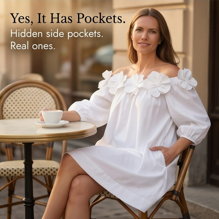 Florenza™ – Sculpted Rose Off-Shoulder Dress