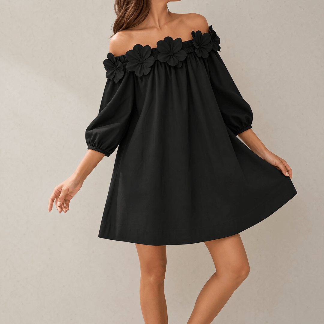 Florenza™ – Sculpted Rose Off-Shoulder Dress