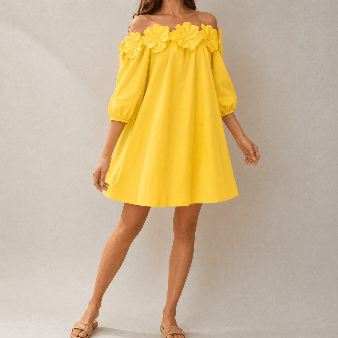 Florenza™ – Sculpted Rose Off-Shoulder Dress