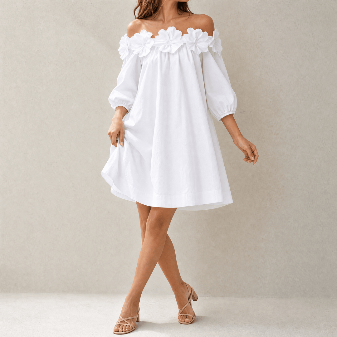 Florenza™ – Sculpted Rose Off-Shoulder Dress