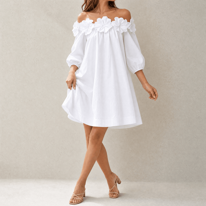 Florenza™ – Sculpted Rose Off-Shoulder Dress