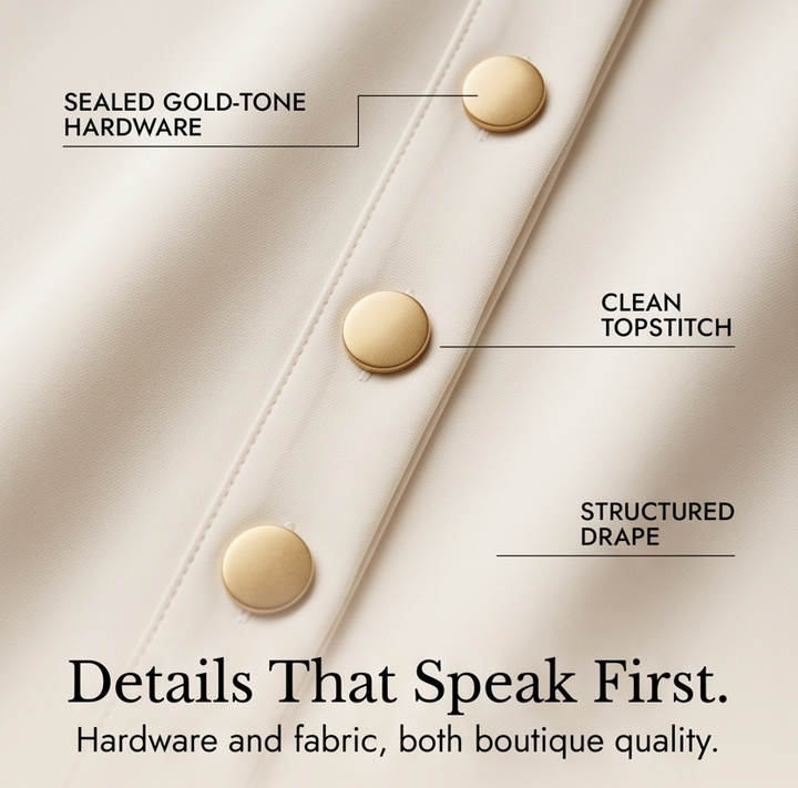Velora™ Gold-Button Slit Midi Dress for Work and Evening