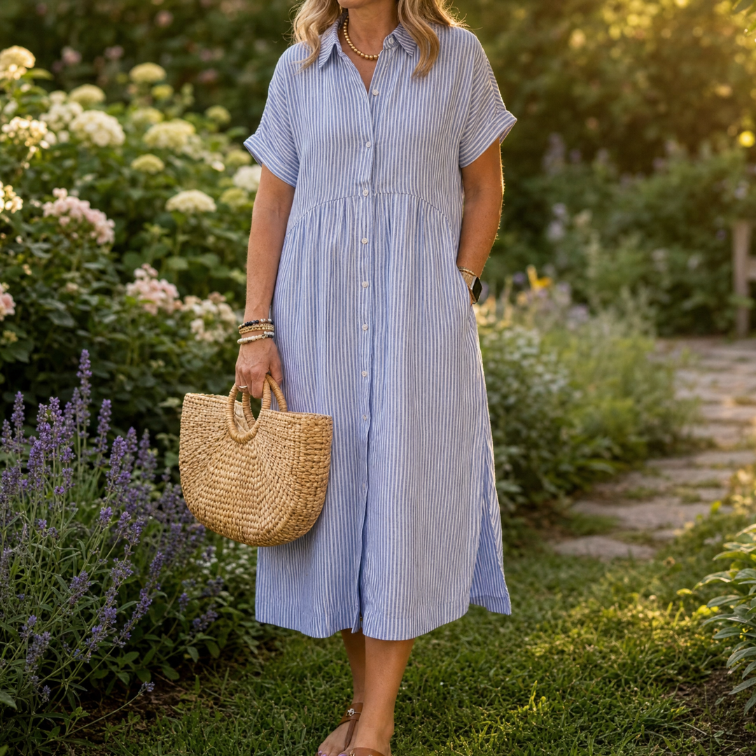 Elira™ – Airy Striped Midi Shirt Dress