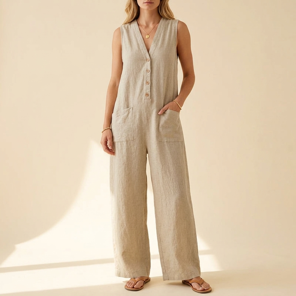 Solaine™ – Breezy Button Front Jumpsuit