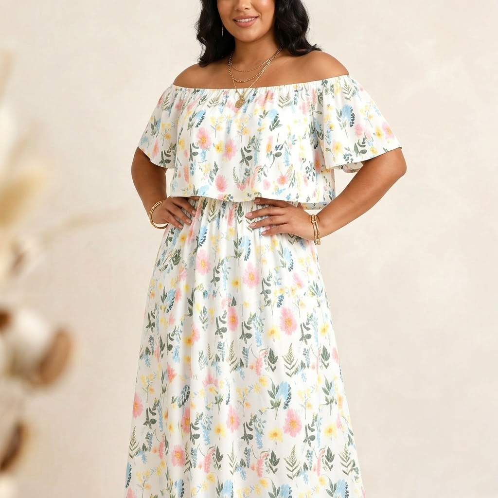 Florevia™ – Off-Shoulder Floral Maxi Dress with Hidden Pockets