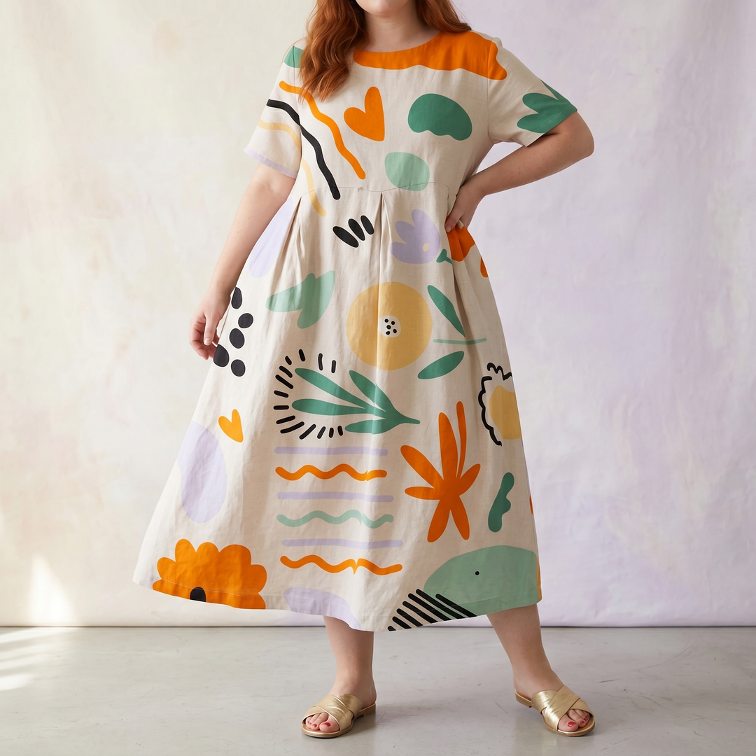 Luna™ – Artsy Print Midi Dress for Curves