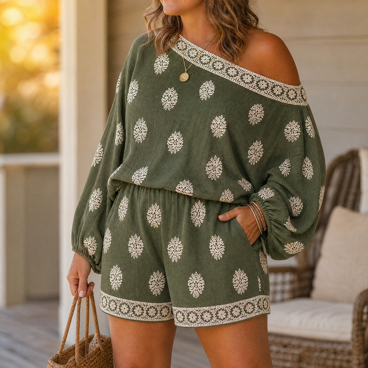 Solenne™ – Bohemian Off-Shoulder Matching Set