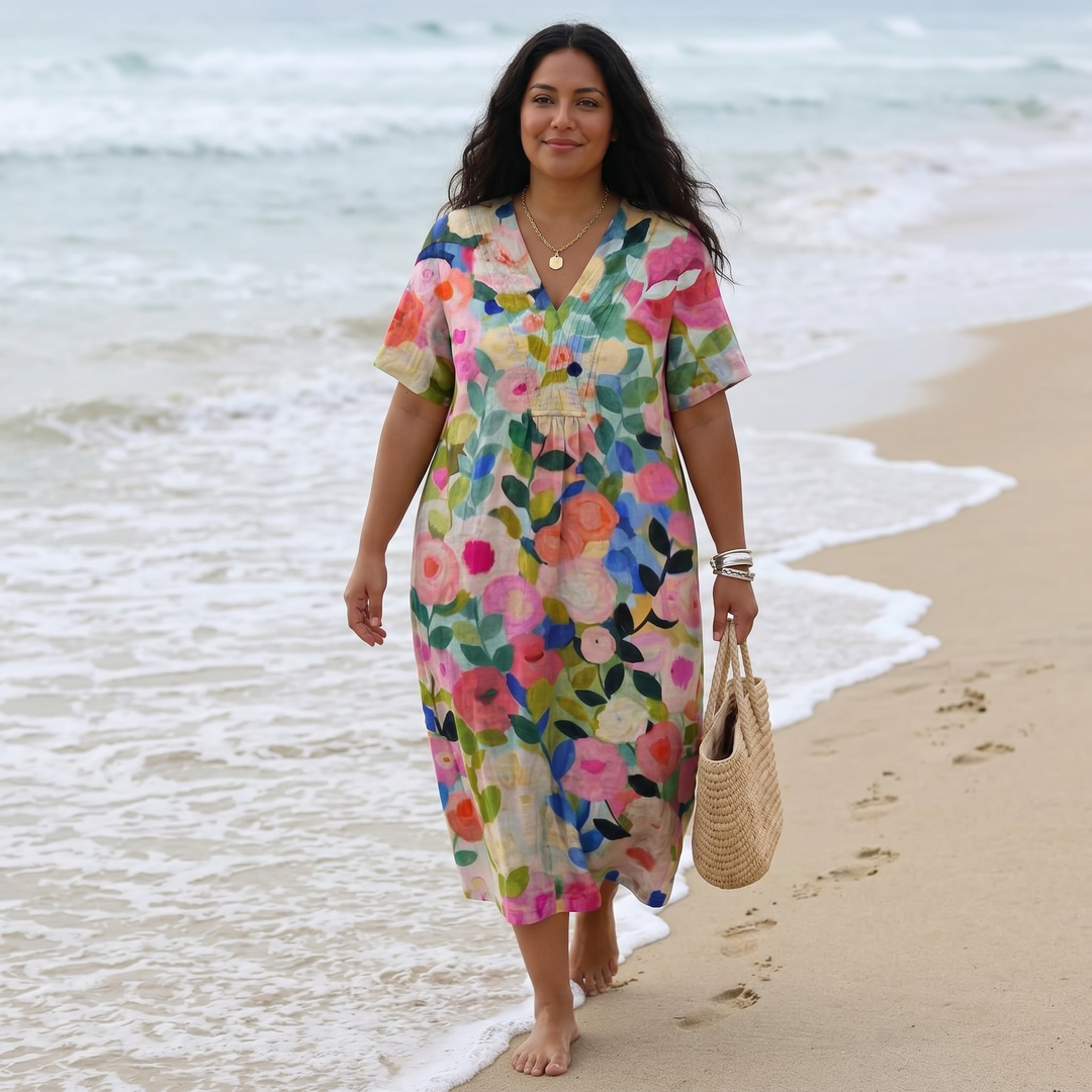 Florenza™ – Painted Floral Plus-Size Midi Dress