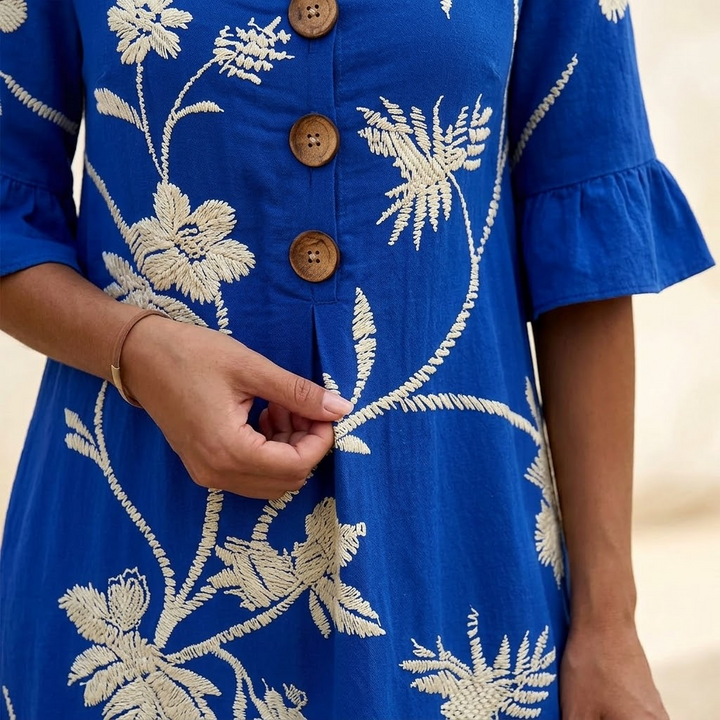 Solenya™ – Embroidered Floral Midi Dress